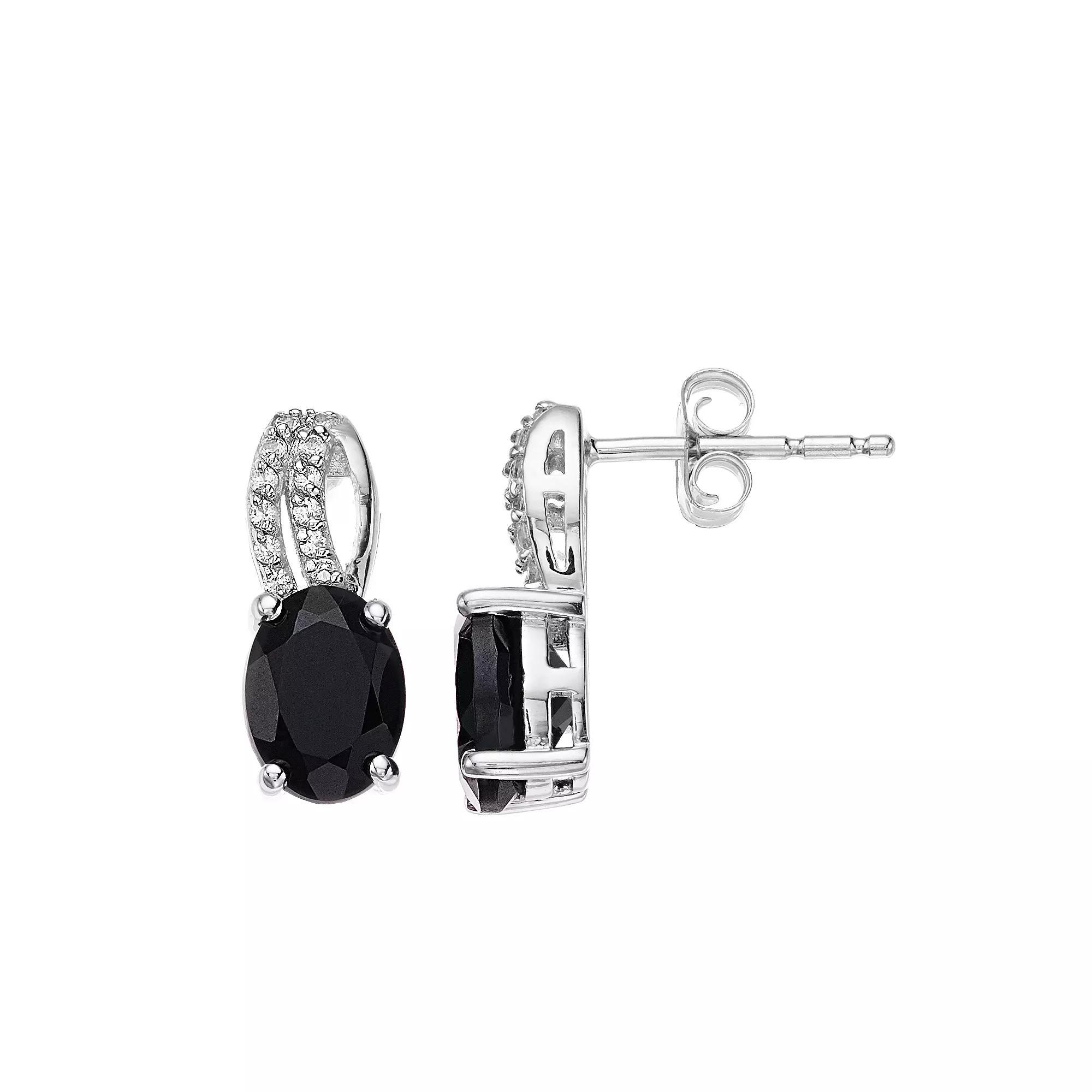 Gemminded Sterling Silver Onyx & White Topaz Drop Earrings, Women's Product Image