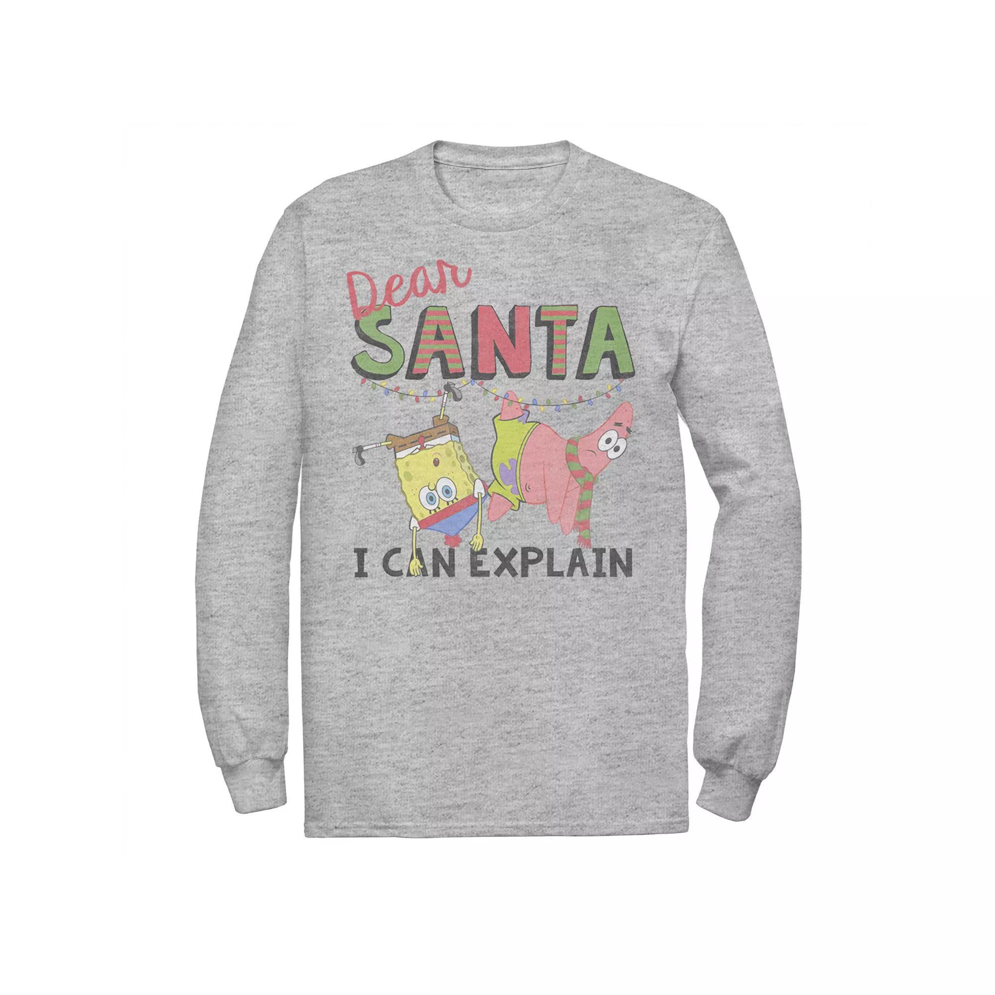 Men's Nickelodeon SpongeBob SquarePants Santa I Can Explain Long Sleeve Graphic Tee, Size: Large, Athletic Grey Product Image