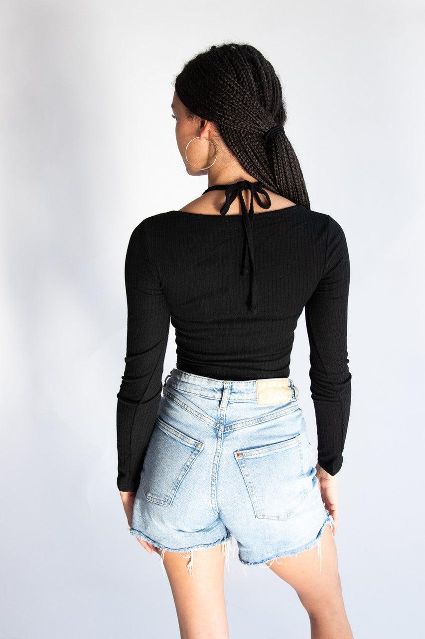 Layered Halter Bow Long Sleeve Top Product Image
