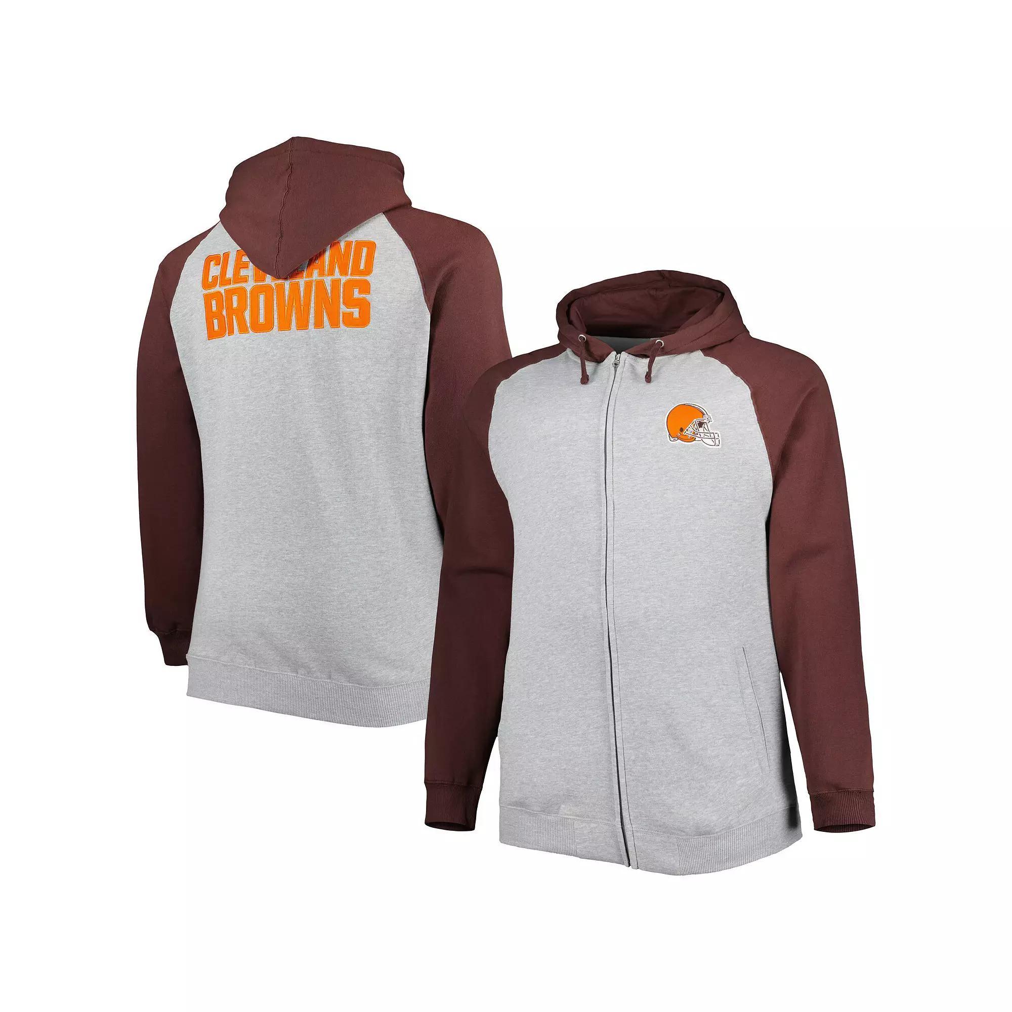 Men's Heather Gray Cleveland Browns Big & Tall Fleece Raglan Full-Zip Hoodie Jacket, Size: 2XB, Grey Product Image