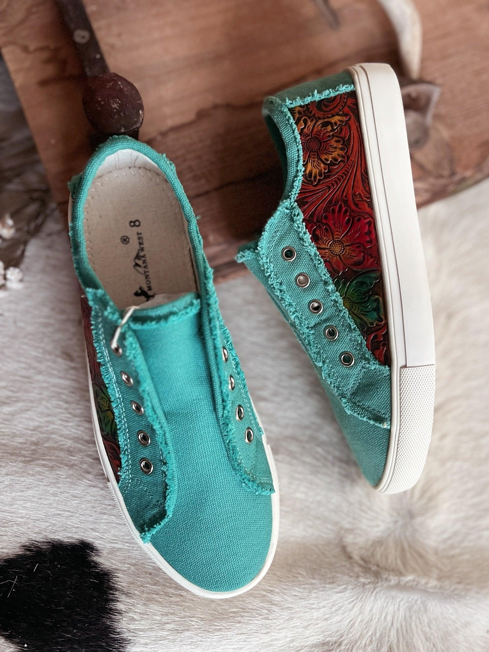 Montana West Floral Tooled Turquoise Sneakers* Product Image