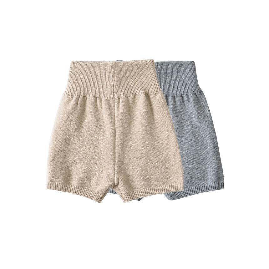 Set: Off-Shoulder Long-Sleeve Plain Pullover + High Waist Shorts Product Image