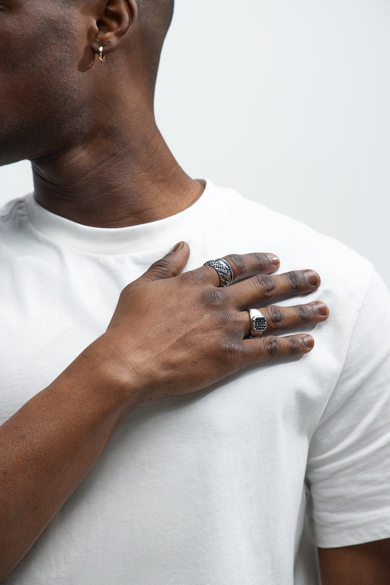 Textured Stone Ring Set - Silver Product Image