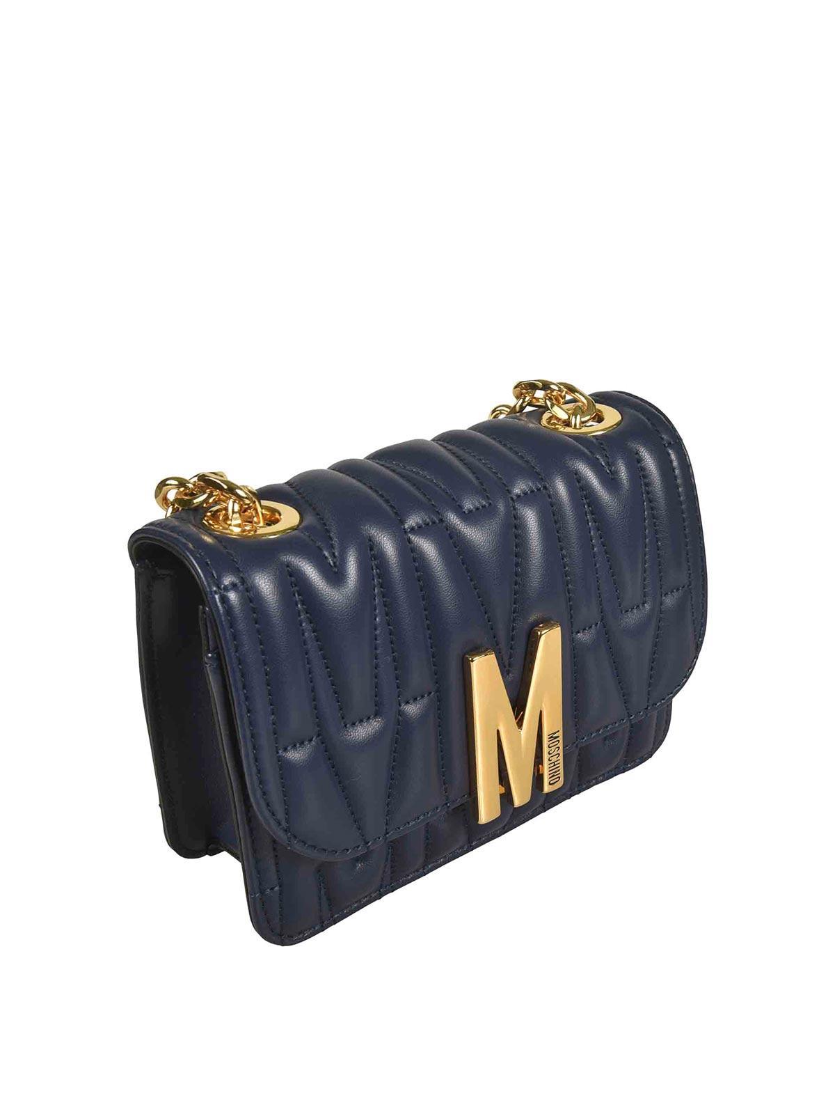 MOSCHINO Logo Plaque Shoulder Bag In Blue Product Image