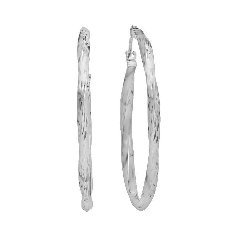 10k White Gold Twist Hoop Earrings, Womens Product Image