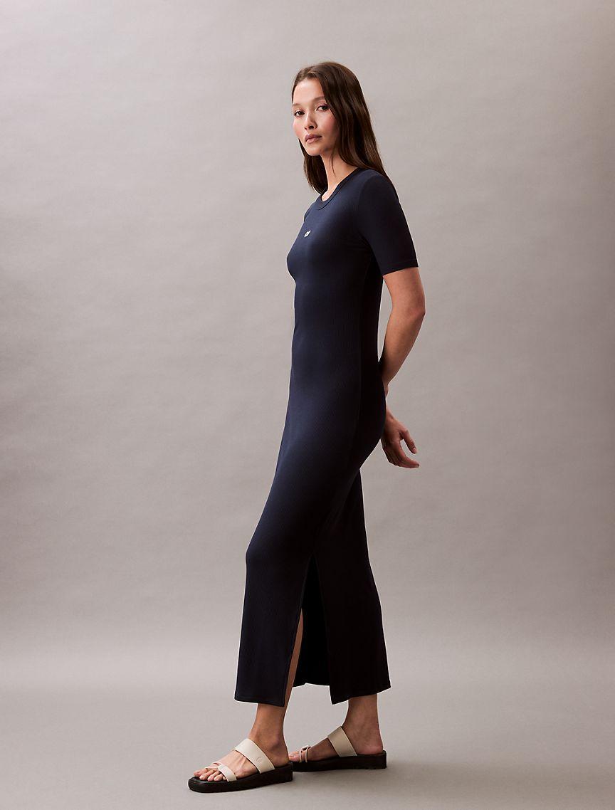 Calvin Klein Womens Modal Stretch Rib Midi Dress - Blue Product Image