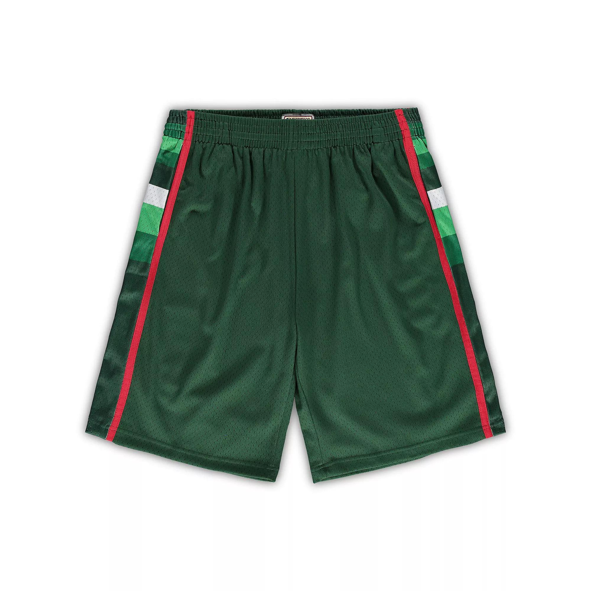 Men's Mitchell & Ness Hunter Green Milwaukee Bucks Big & Tall Hardwood Classics Team Swingman Shorts,  Product Image