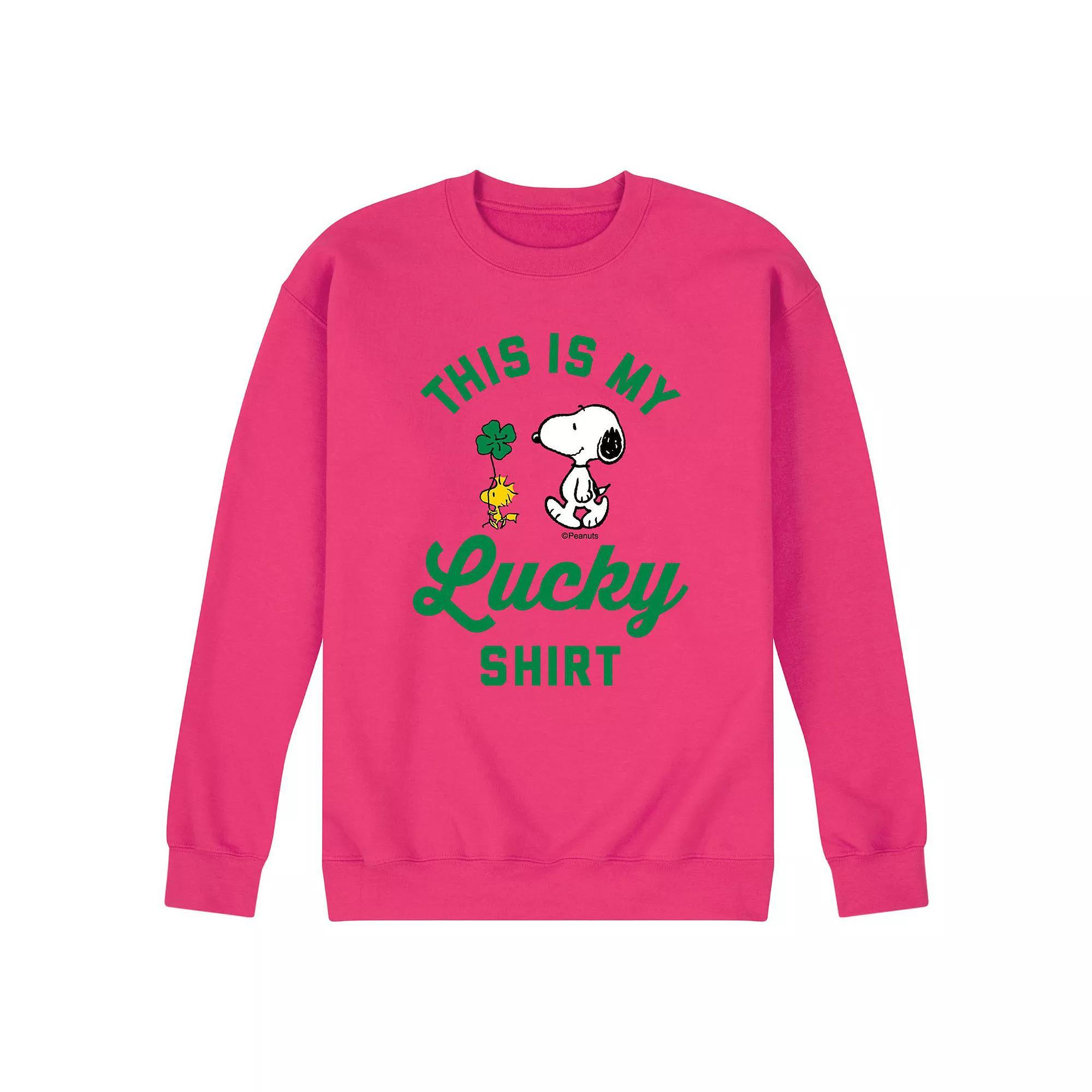 Men's Peanuts Lucky Shirt Fleece Sweatshirt, Size: Medium, Pink Product Image