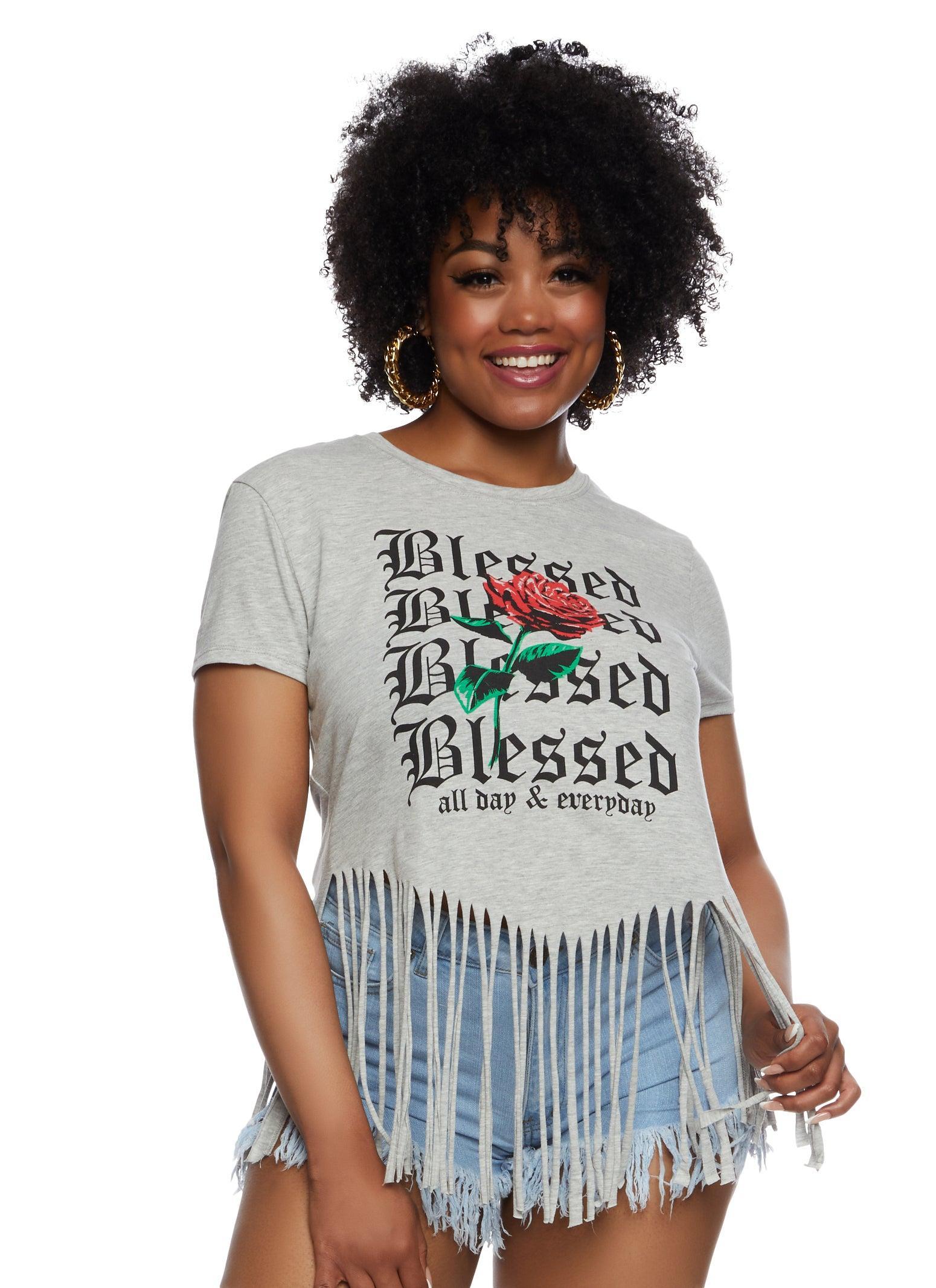 Womens Plus Size Blessed Fringe Graphic T Shirt Product Image