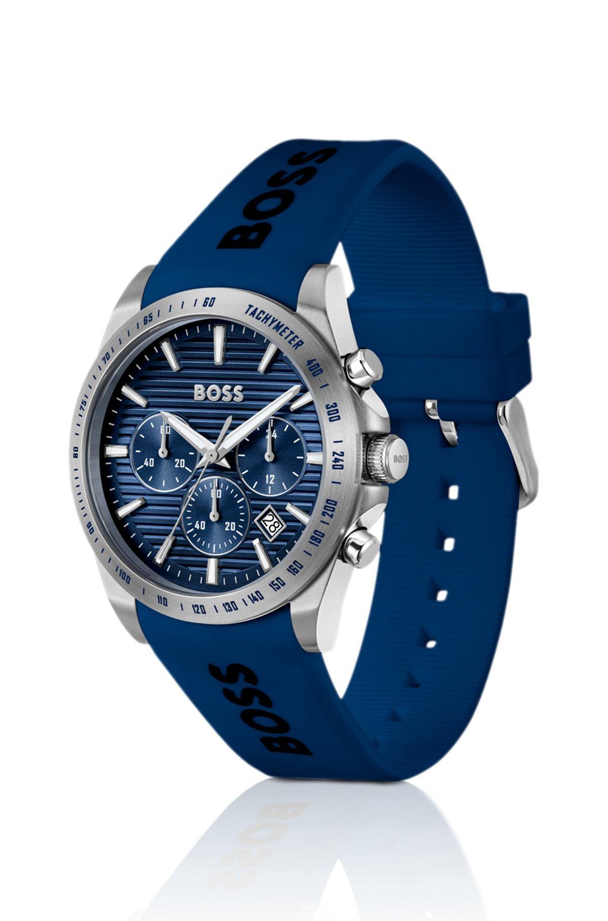 BOSS - Logo-strap chronograph watch with navy textured dial Product Image