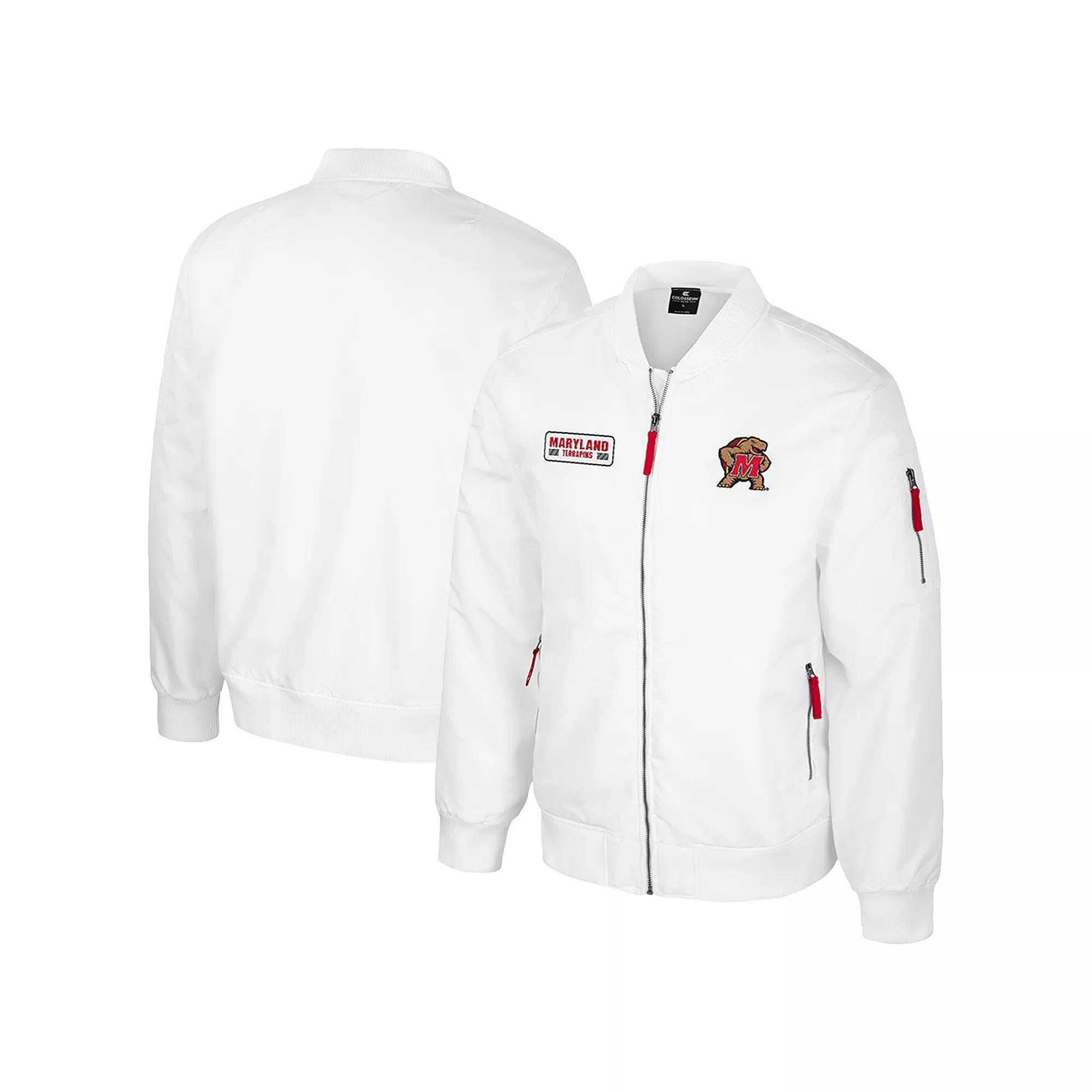 Men's Colosseum Maryland Terrapins White Rabbit Full-Zip Bomber Jacket,  Product Image