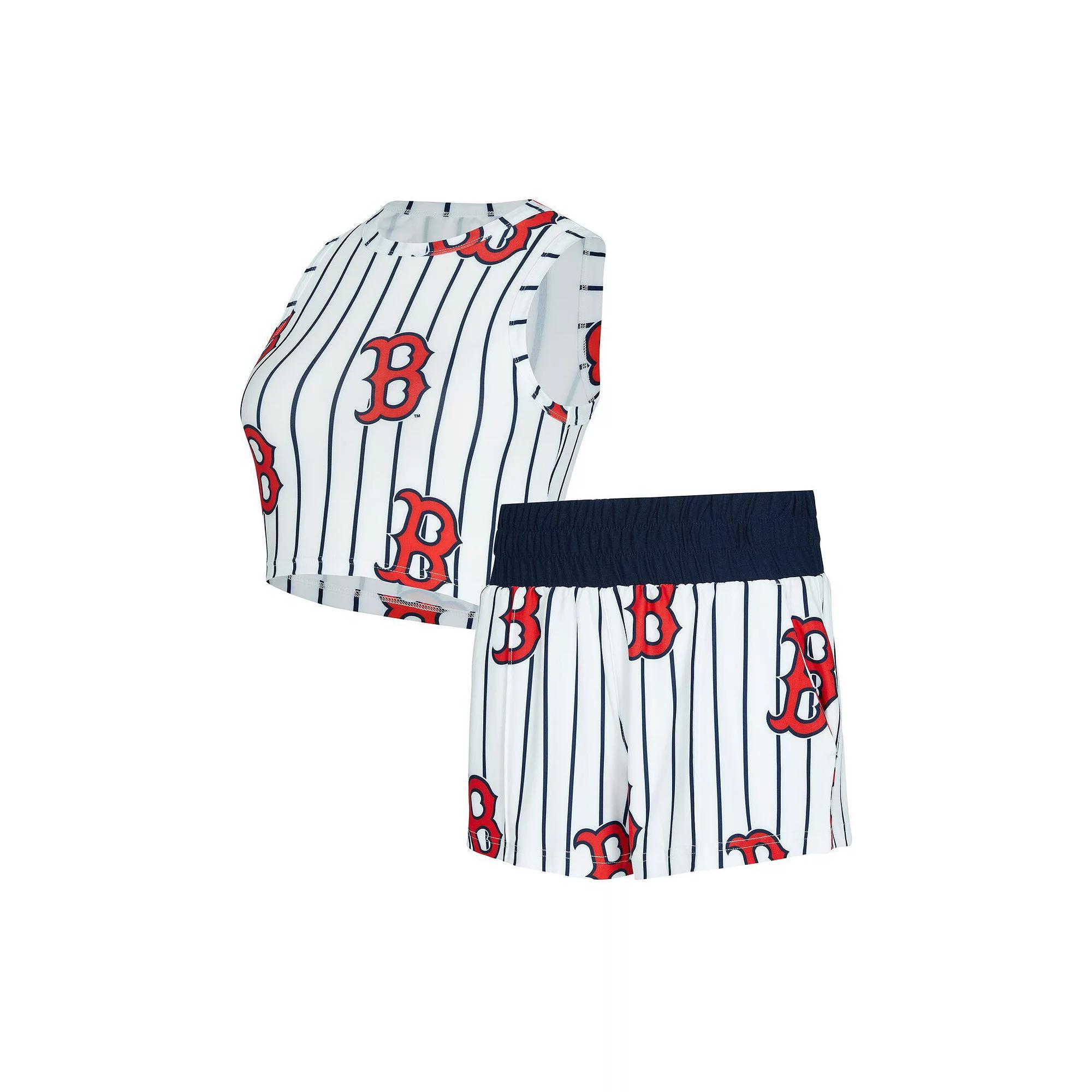 Women's Concepts Sport  White Boston Red Sox Pinstripe Record Tank & Short Set, Size: Medium Product Image