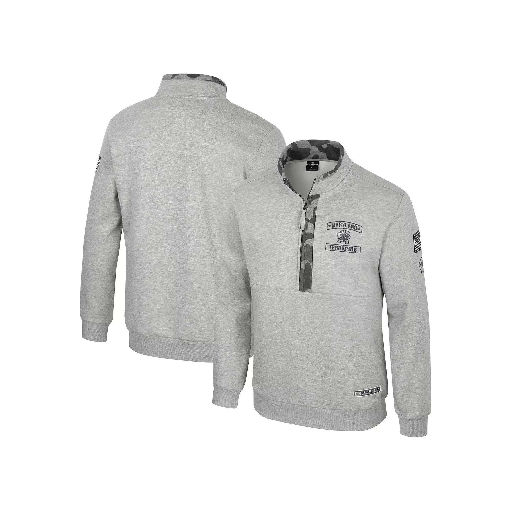 Men's Colosseum Heather Gray Maryland Terrapins OORAH OHT Military Appreciation Fleece Quarter-Zip Jacket,  Product Image