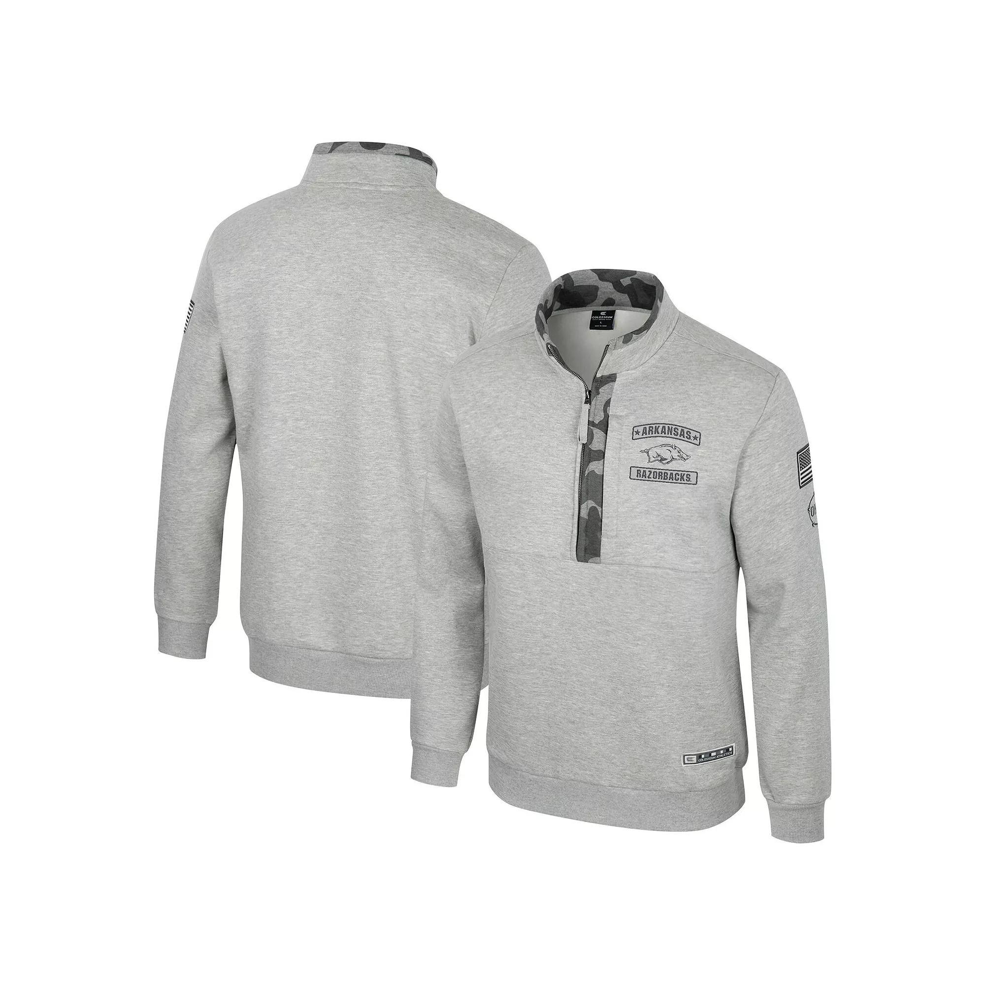 Men's Colosseum Heather Gray Arkansas Razorbacks OORAH OHT Military Appreciation Fleece Quarter-Zip Jacket,  Product Image
