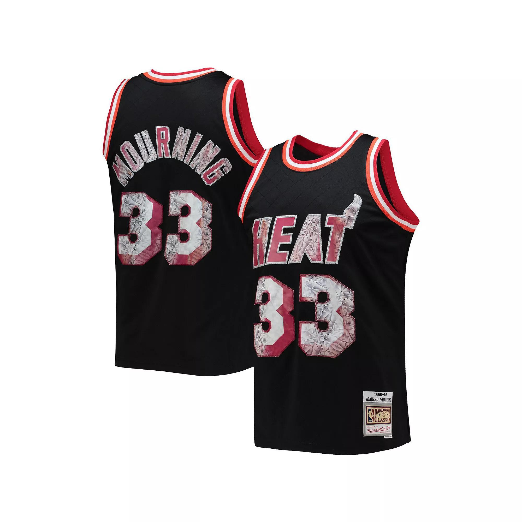 Men's Mitchell & Ness Alonzo Mourning Black Miami Heat 1996-97 Hardwood Classics NBA 75th Anniversary Diamond Swingman Jersey, Size: Small Product Image