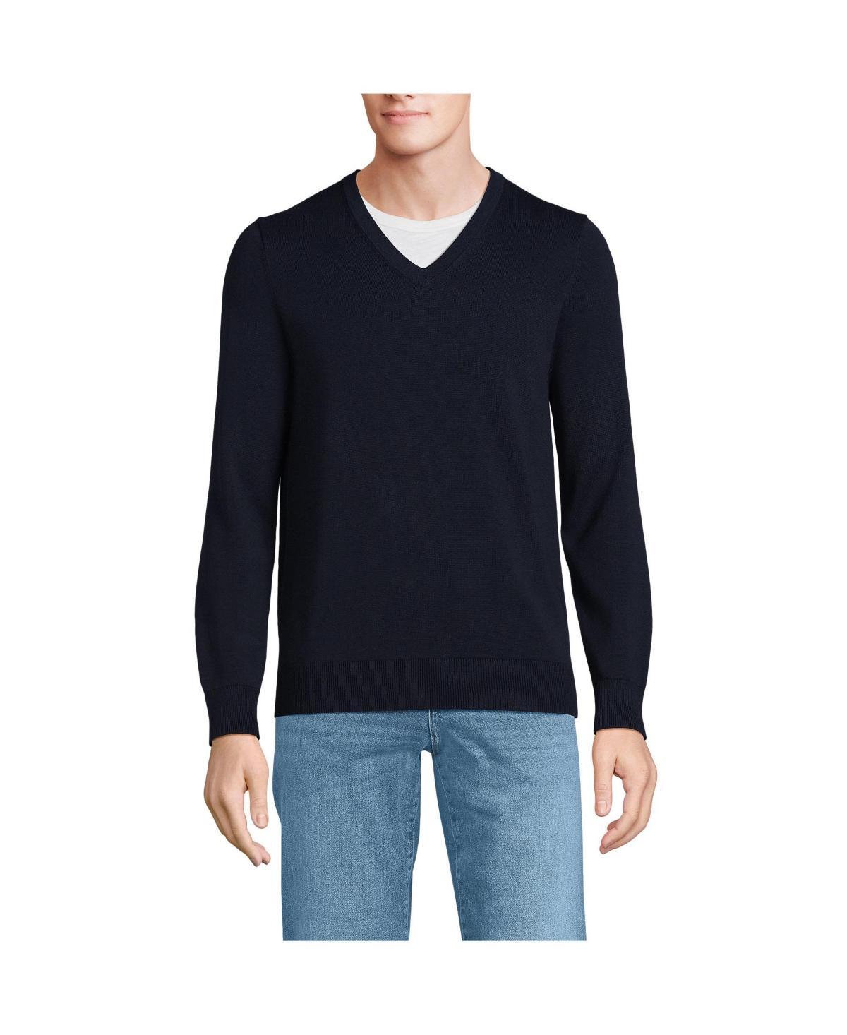 Mens Lands End Fine Gauge Cotton V-Neck Sweater Product Image