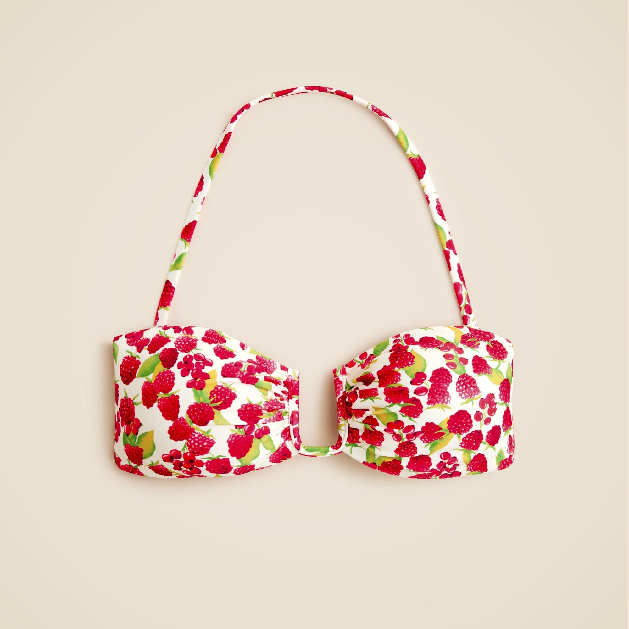Mira bandeau bikini top in raspberry print Product Image