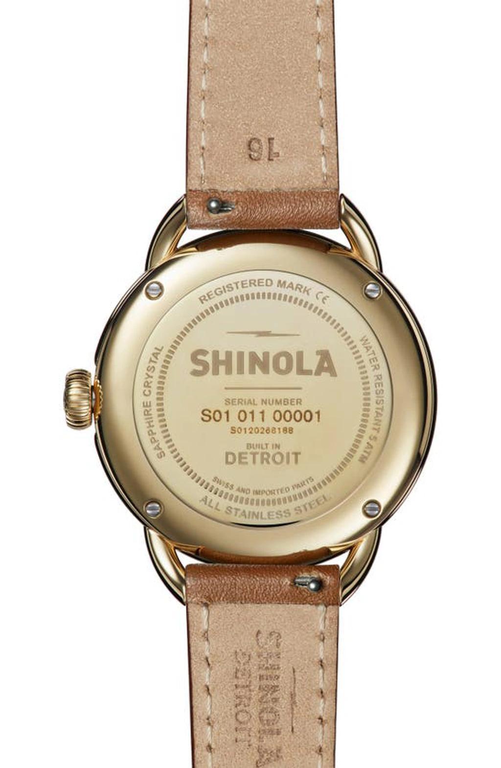 SHINOLA Men's Runabout Pvd Gold & Leather Strap Watch Product Image