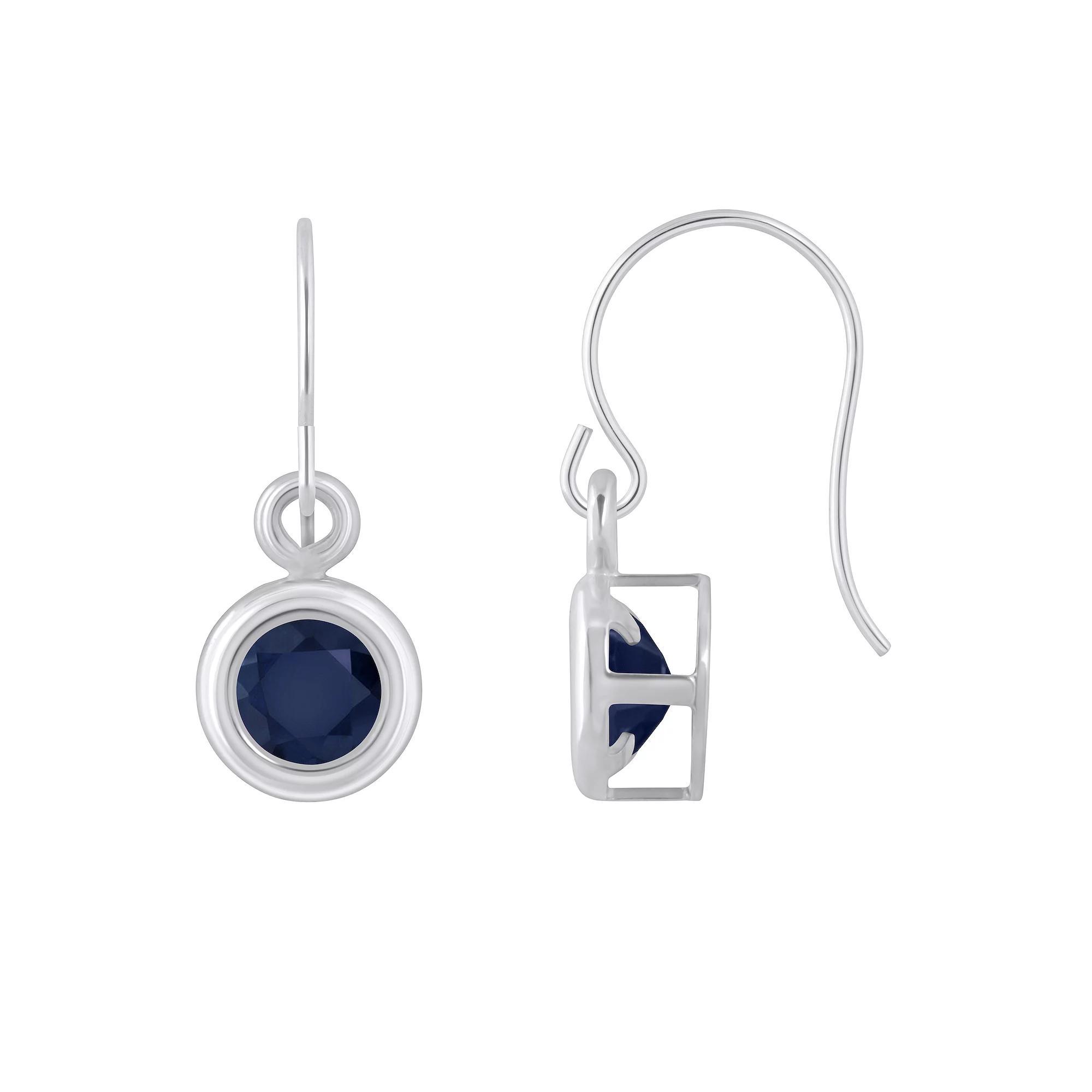 Celebration Gems Sterling Silver 4 mm Round Gemstone Drop Earrings, Women's, Blue Product Image