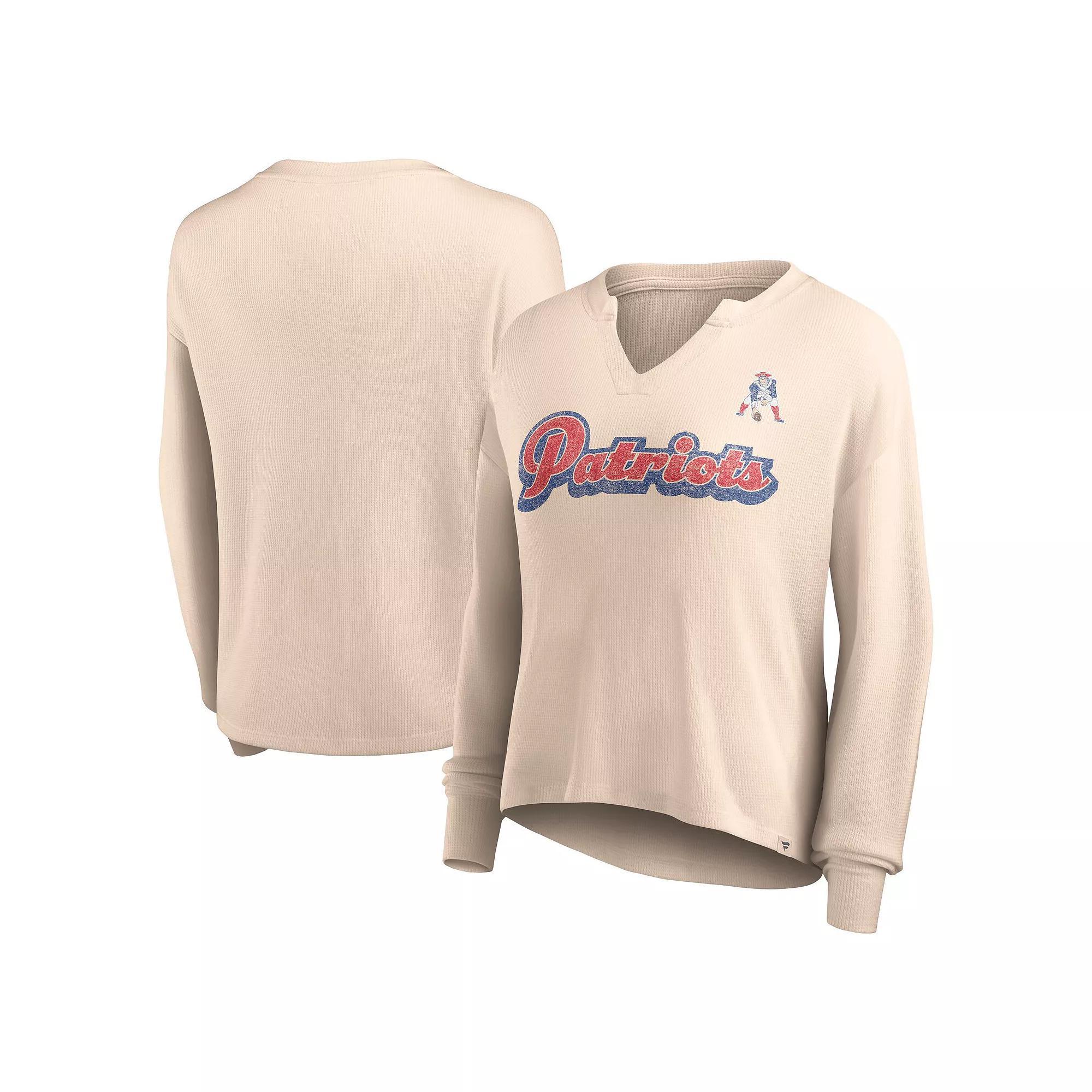 Women's Fanatics Branded Tan New England Patriots Go For It Notch Neck Waffle Knit Long Sleeve T-Shirt,  Product Image
