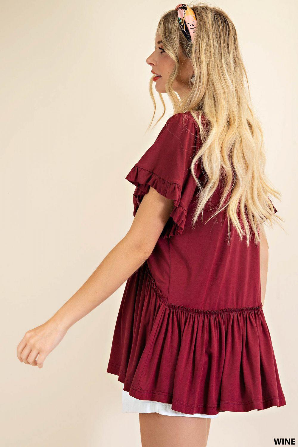 7275   Gracie Bell Sleeve Ruffle Top - Reg & Plus! Product Image