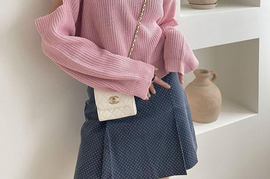 Plain Cold-Shoulder Sweater Product Image