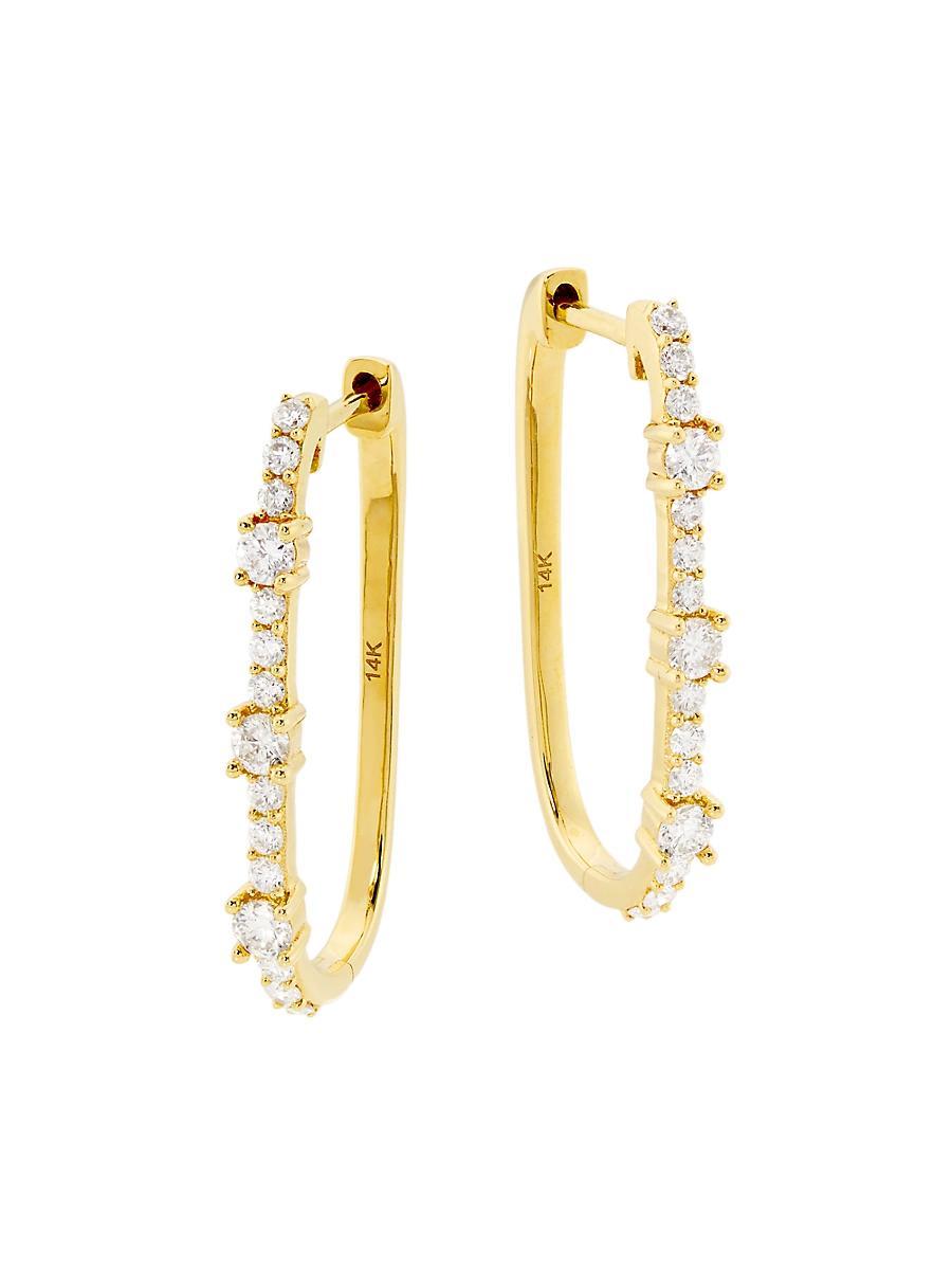 Womens 14K Yellow Gold & 0.5 TCW Diamond Paper Clip Huggie Hoop Earrings Product Image