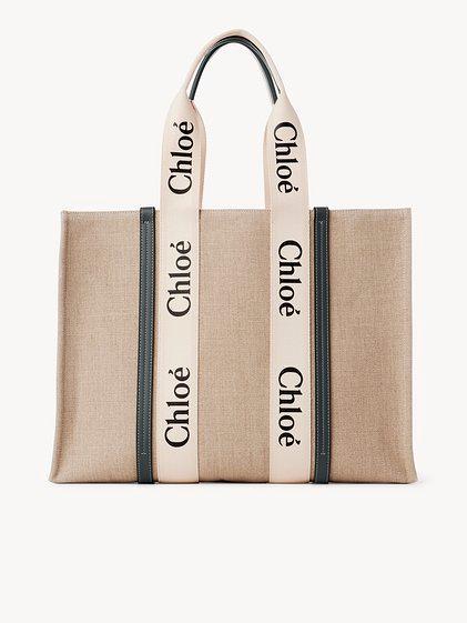 Large Woody tote bag in linen Product Image