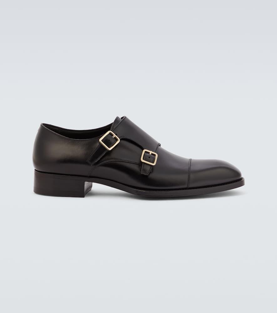 TOM FORD Elkan Leather Monk Strap Shoes In Black Product Image