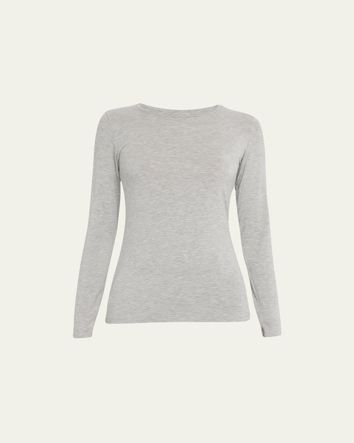 Soft Touch Flat-Edge Long-Sleeve Crewneck Top Product Image