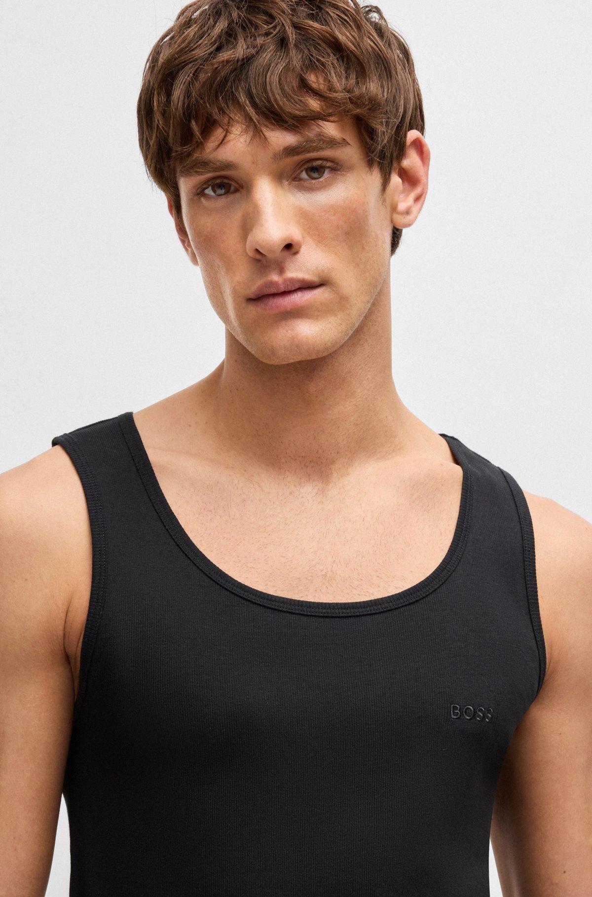 BOSS - Three-pack of cotton tank tops with embroidered logos - Black Product Image