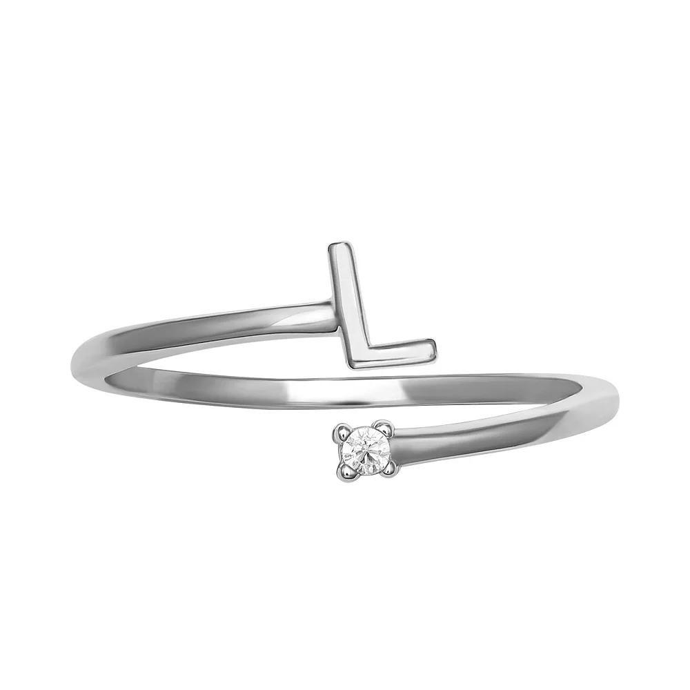 PRIMROSE Sterling Silver Cubic Zirconia Initial Bypass Band Ring, Womens Gold Tone I Product Image