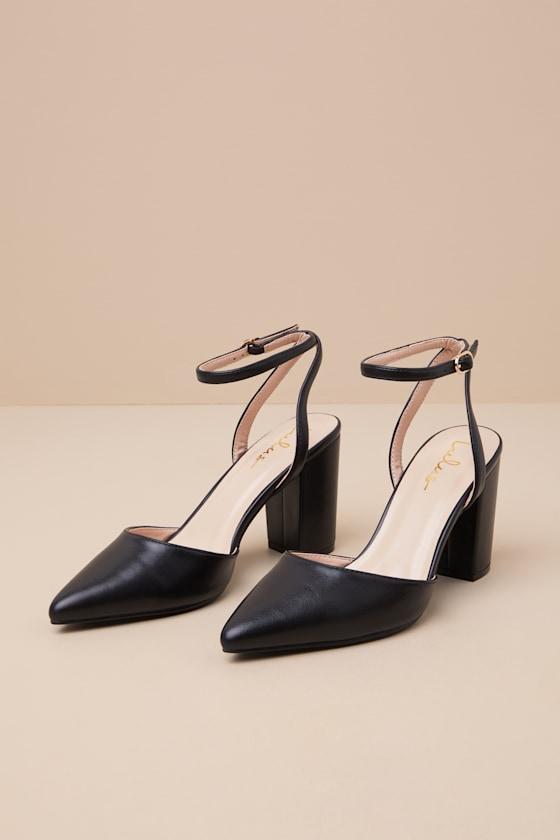 Embley Black Pointed-Toe Ankle Strap Pumps Product Image