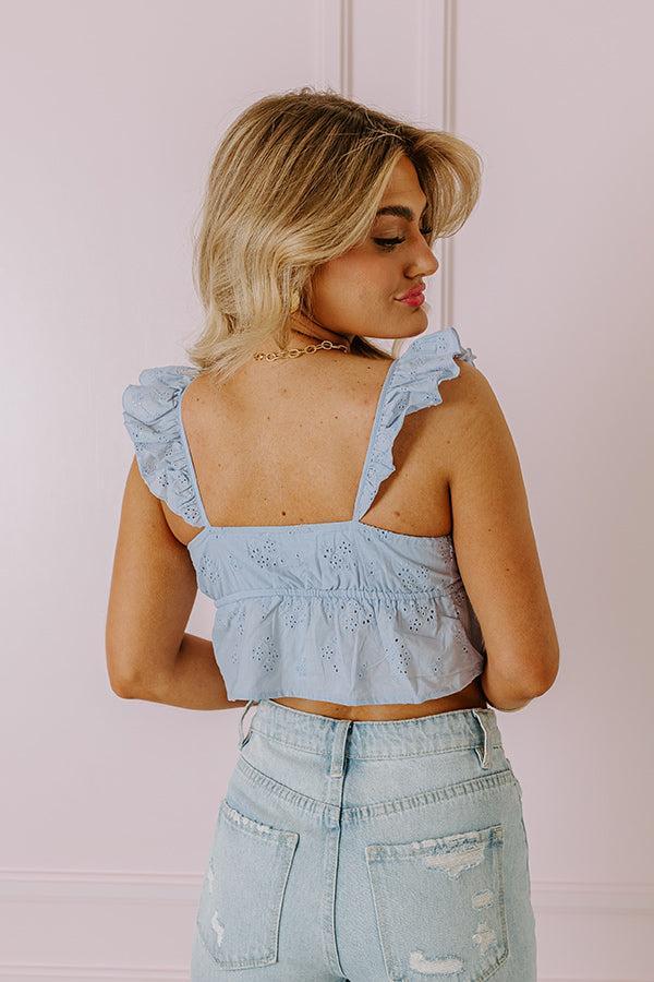 Cabo Beaches Eyelet Crop Top In Sky Blue Product Image