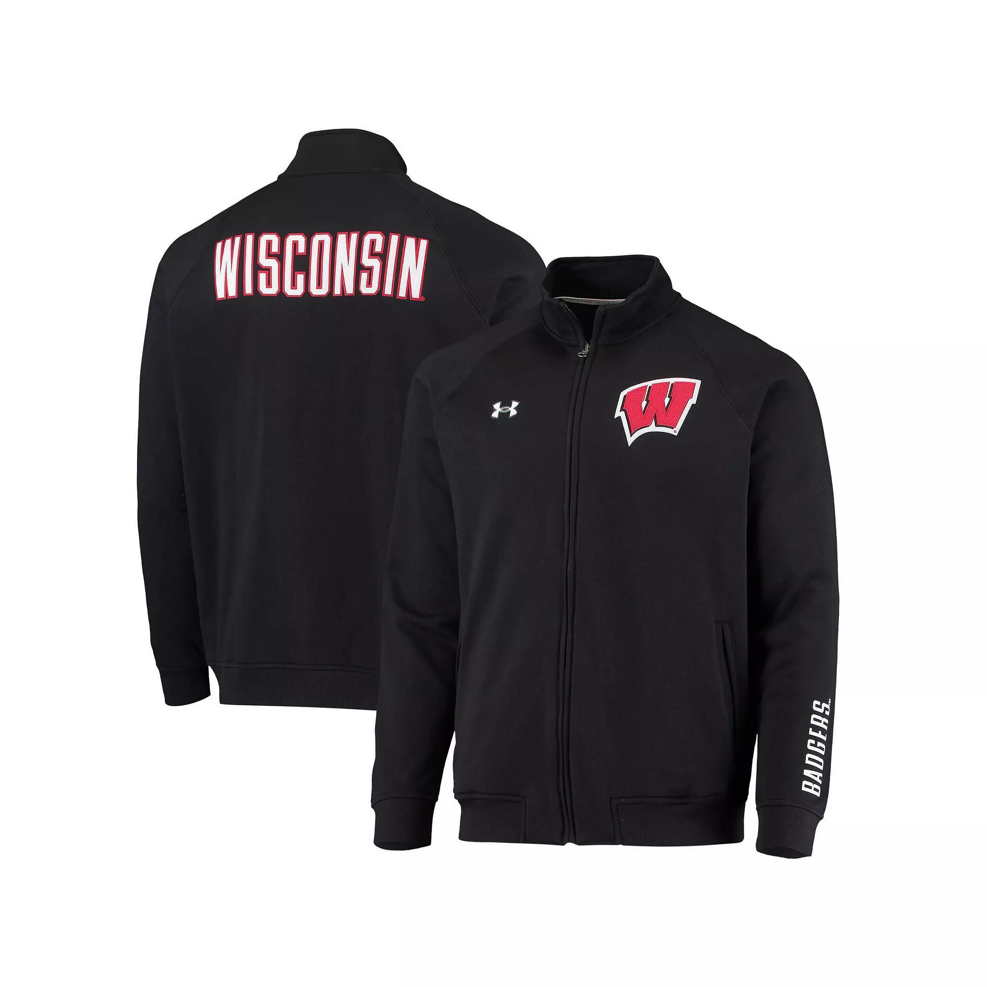 Men's Under Armour Black Wisconsin Badgers Raglan Game Day Triad Full-Zip Jacket, Size: Small Product Image