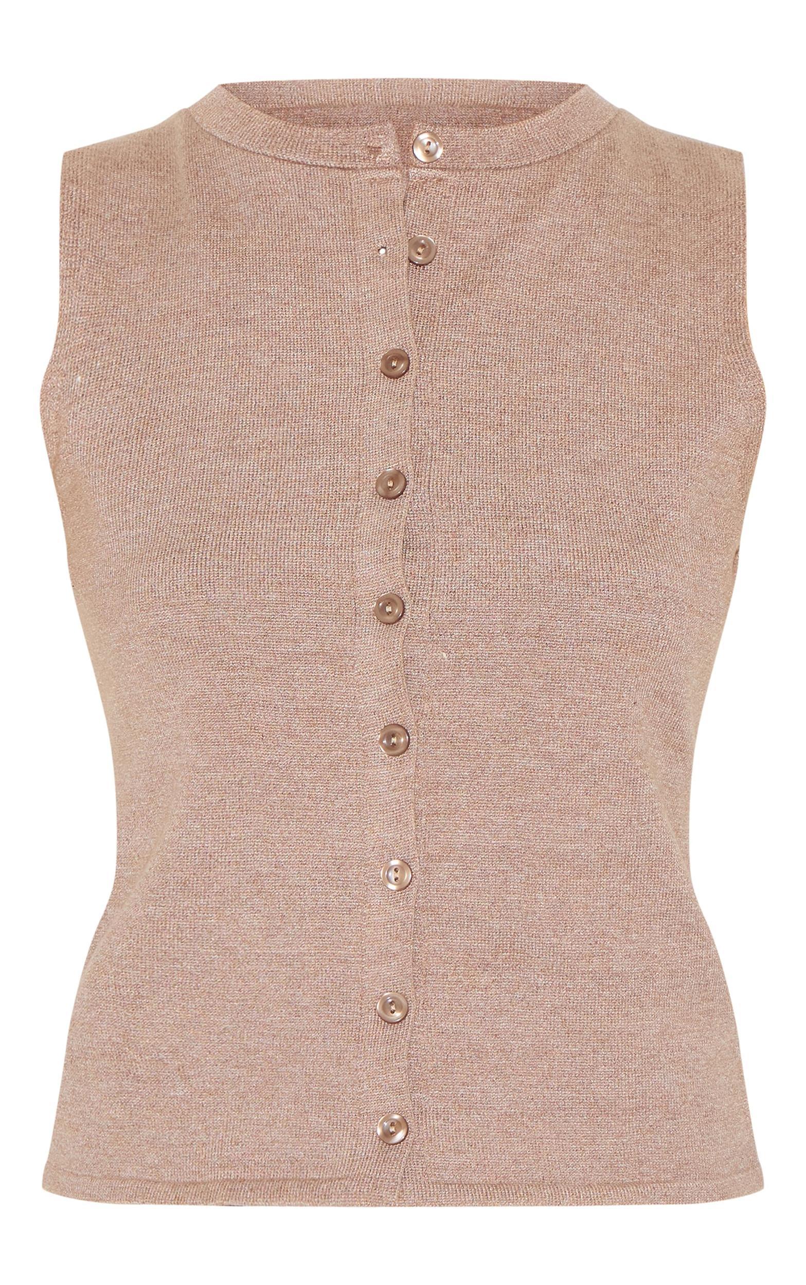 Tall Mocha Button Through Sleeveless Top Product Image