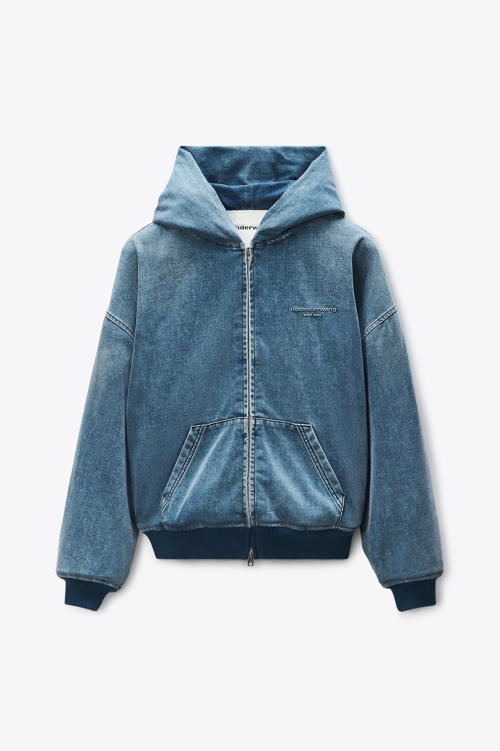 Light Blue Brushed Denim Oversized Hoodie Product Image
