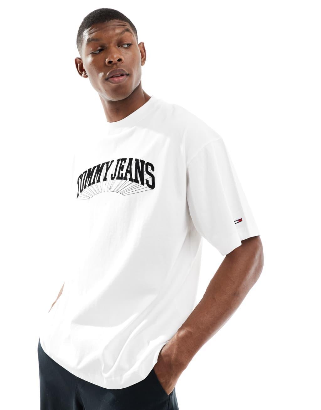 Tommy Jeans collegiate logo oversized T-shirt in white Product Image