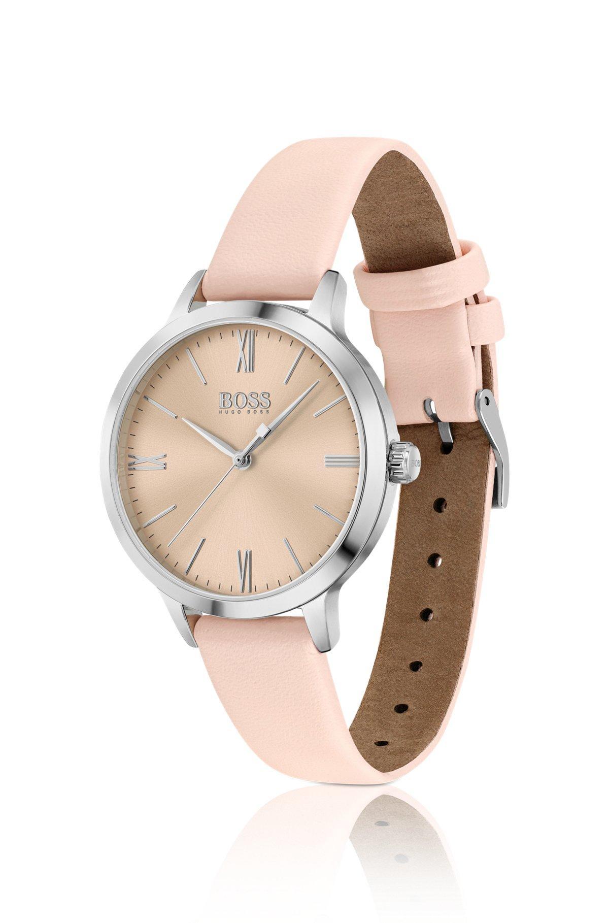 Leather-strap watch with gold-tone brushed dial Product Image