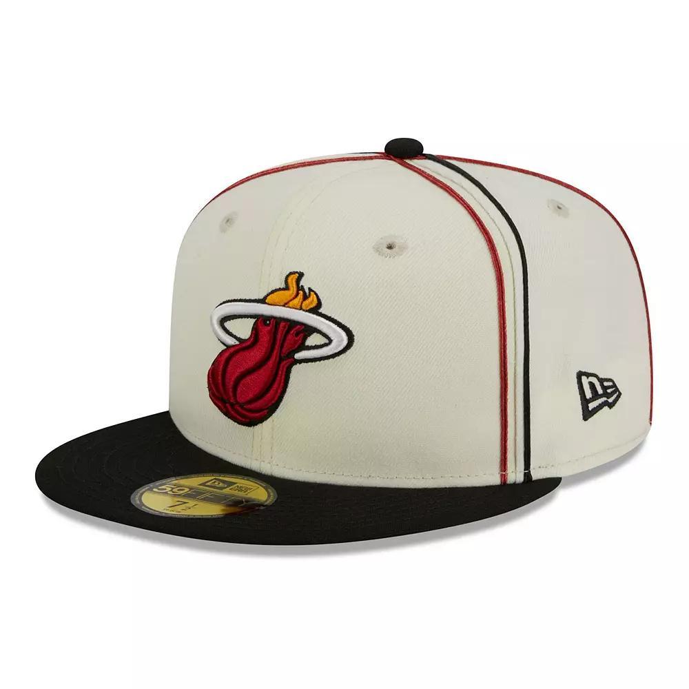 Men's New Era Cream/Black Miami Heat Piping 2-Tone 59FIFTY Fitted Hat,  Product Image