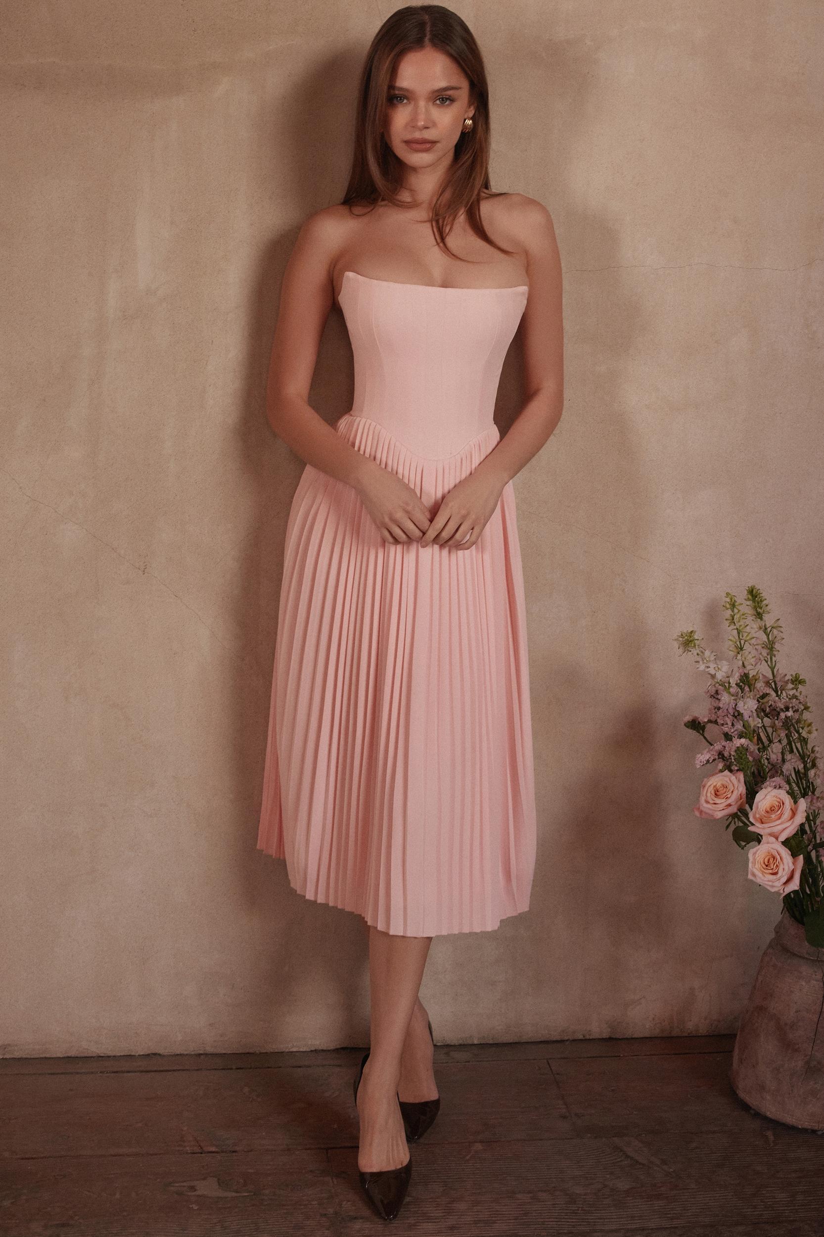 Marci  pink pleated midi corset dress Product Image