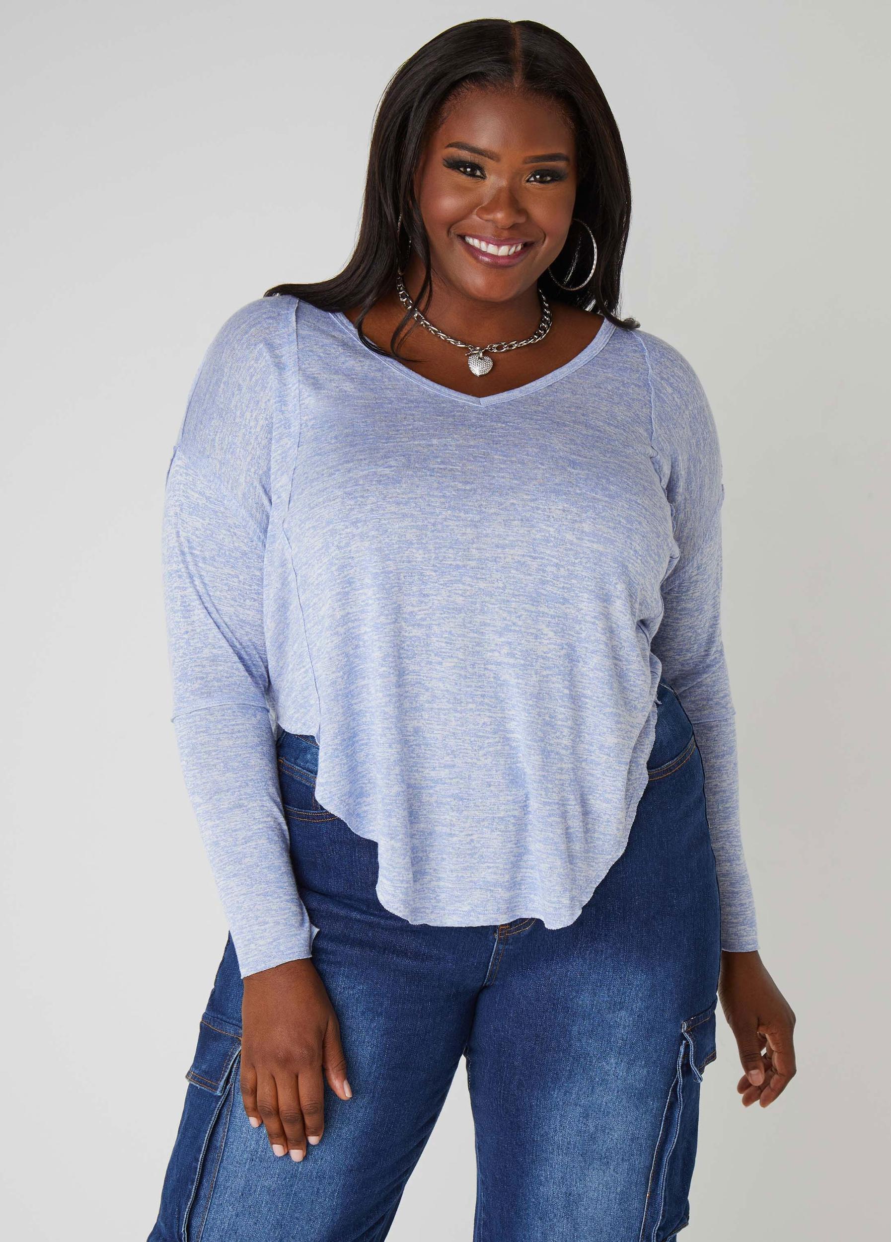 Plus Size Slub Knit V Neck Top Ashley Stewart Product Image