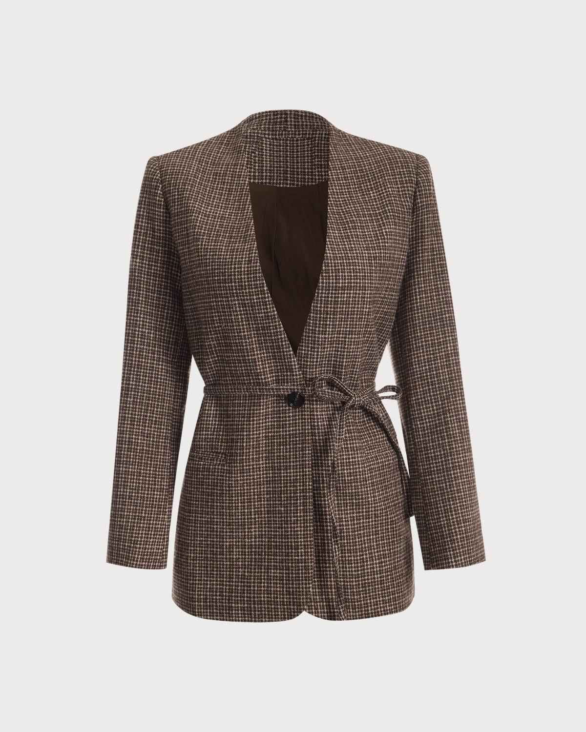 The V Neck Plaid Single Button Blazer Female Product Image