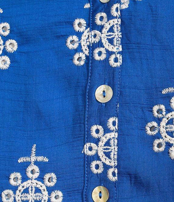 Calessa Split V-Neck Long Sleeve Embroidered Print Tunic Product Image