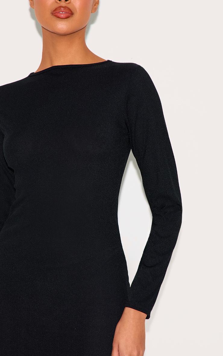 Black Ribbed Long Sleeve Bodycon Dress Product Image