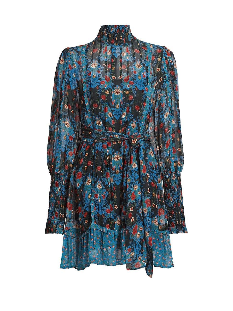 Blue Arabesque Floral High Neck Mini Dress, ARABESQUE FLORAL BLUE / M Product Image