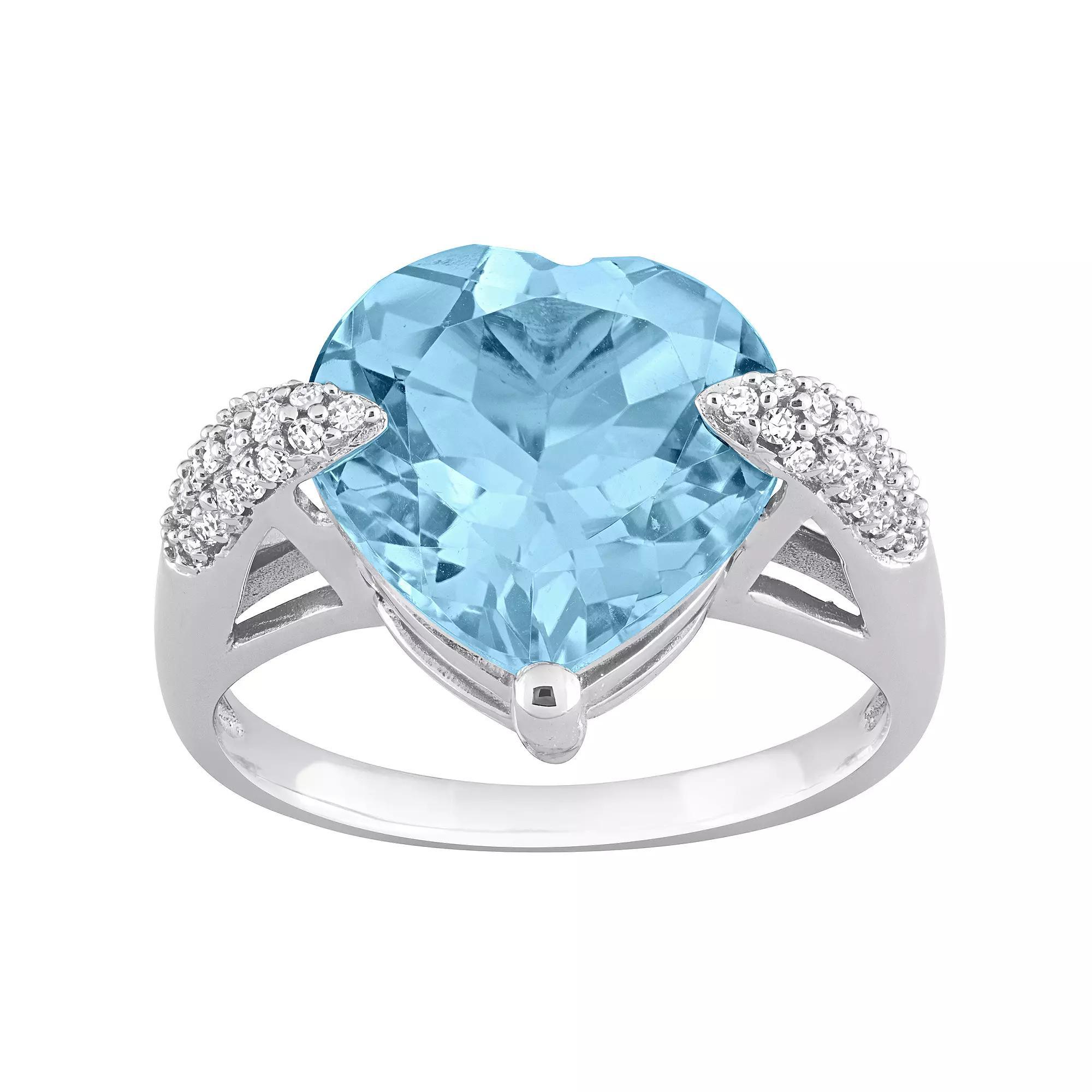 Stella Grace 14k White Gold Sky Blue Topaz & 1/5 Carat T.W. Diamond Heart Fashion Ring, Women's, Size: 6 Product Image