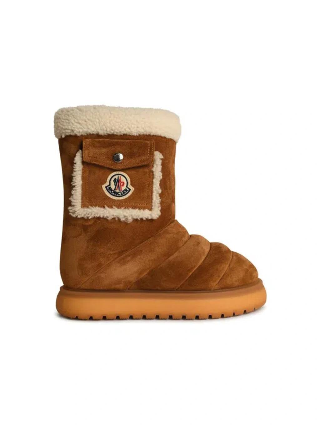 MONCLER Gaia Pocket-detailed Suede Ankle Boots In Brown Product Image