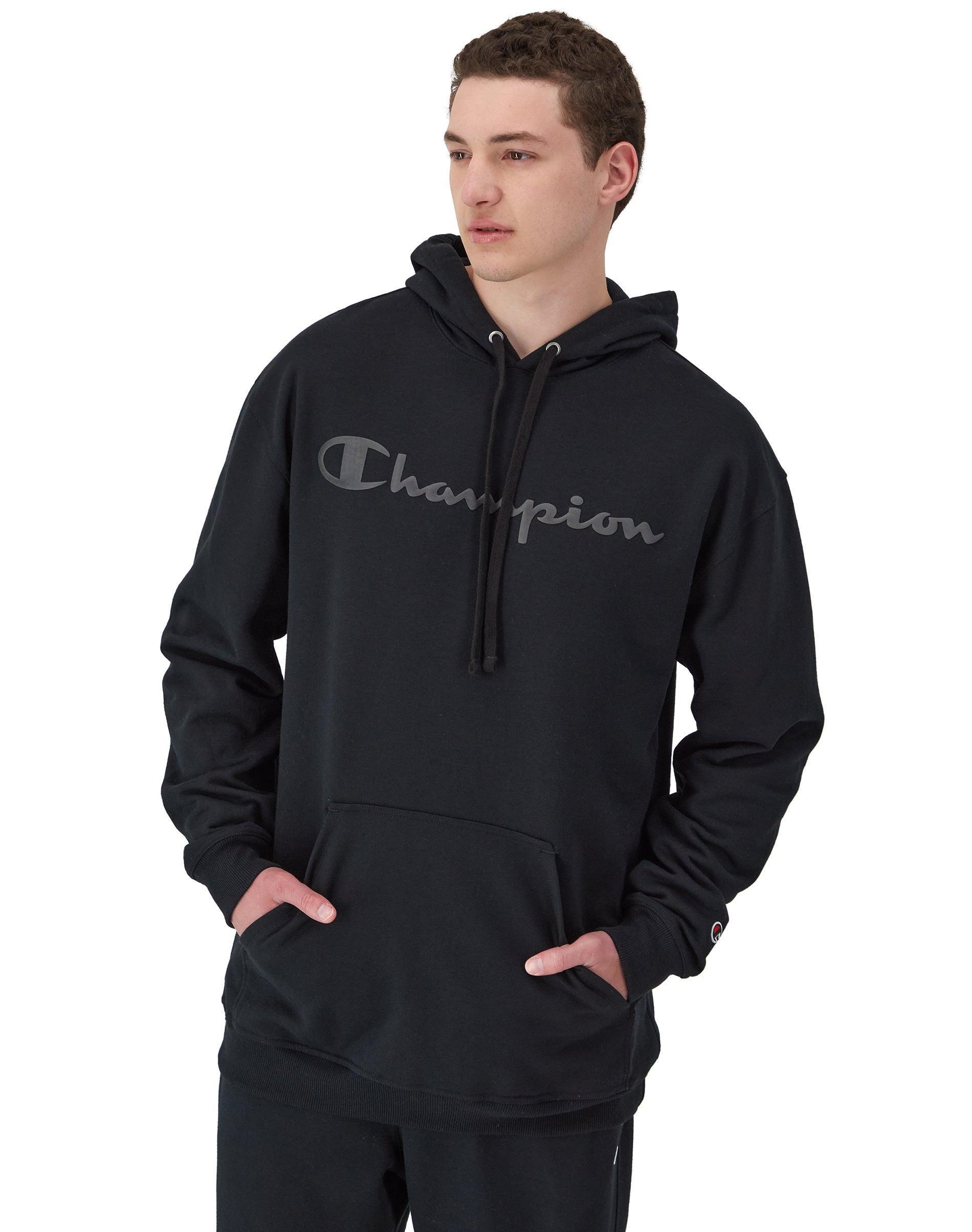 Mens Champion Powerblend Fleece Hoodie, Classic Script Logo (Big & Tall) Picante Pink 3XB Product Image