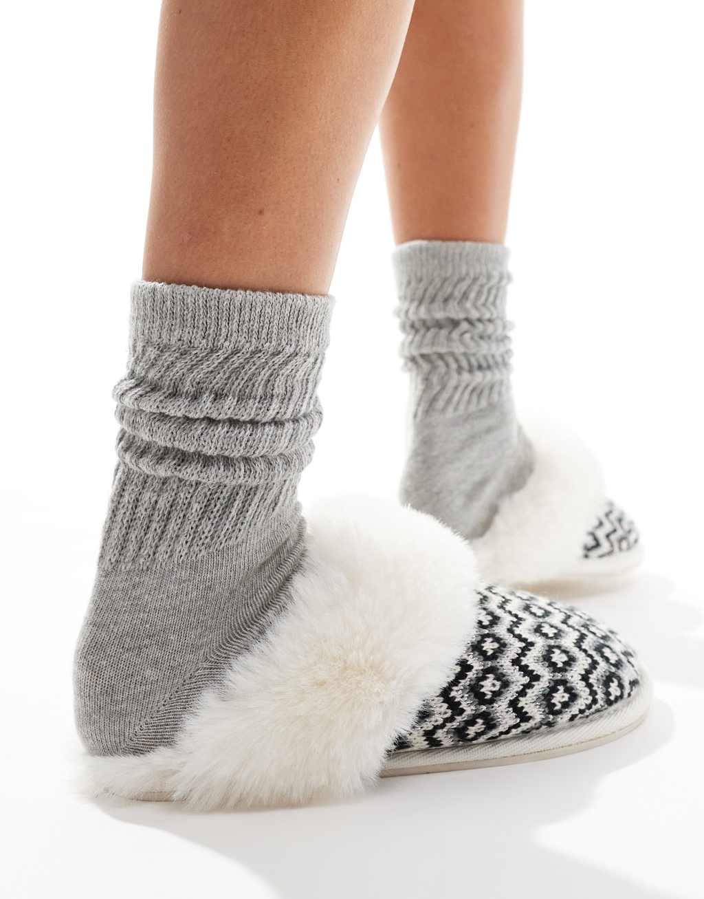 ASOS DESIGN Zaria mule slippers in fairisle Product Image